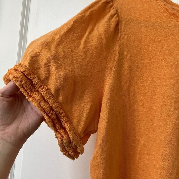 Chico's T-shirt Womens XL Linen Fringe Sleeve Orange Boho - Picture 7 of 9